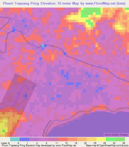 Phumi Trapeang Pring,Cambodia Elevation Map