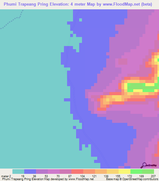 Phumi Trapeang Pring,Cambodia Elevation Map