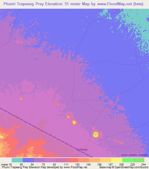 Phumi Trapeang Prey,Cambodia Elevation Map