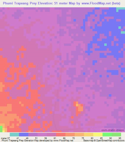 Phumi Trapeang Prey,Cambodia Elevation Map