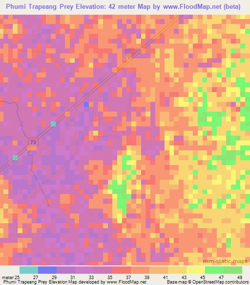 Phumi Trapeang Prey,Cambodia Elevation Map