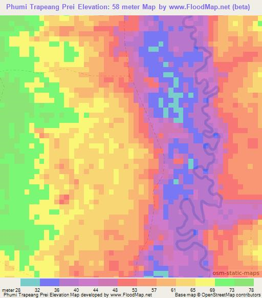 Phumi Trapeang Prei,Cambodia Elevation Map