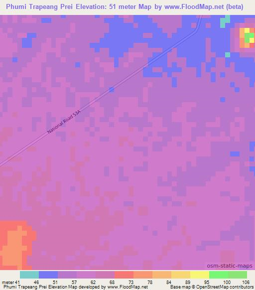 Phumi Trapeang Prei,Cambodia Elevation Map