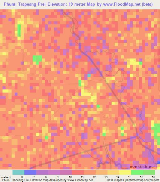 Phumi Trapeang Prei,Cambodia Elevation Map