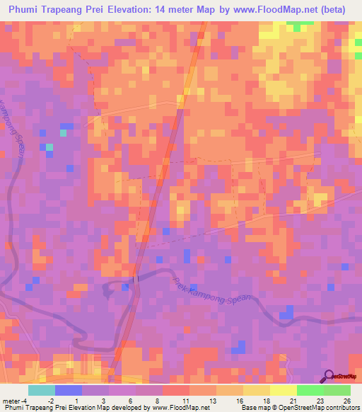 Phumi Trapeang Prei,Cambodia Elevation Map