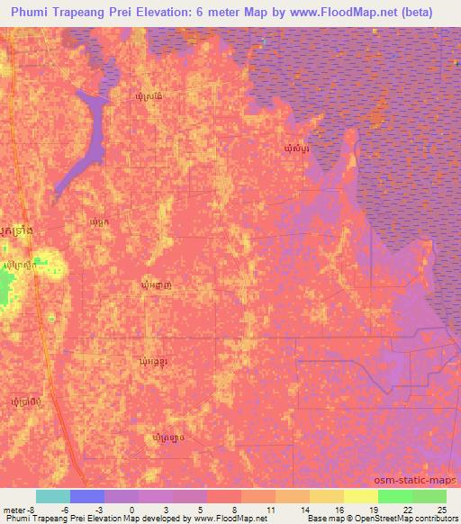 Phumi Trapeang Prei,Cambodia Elevation Map