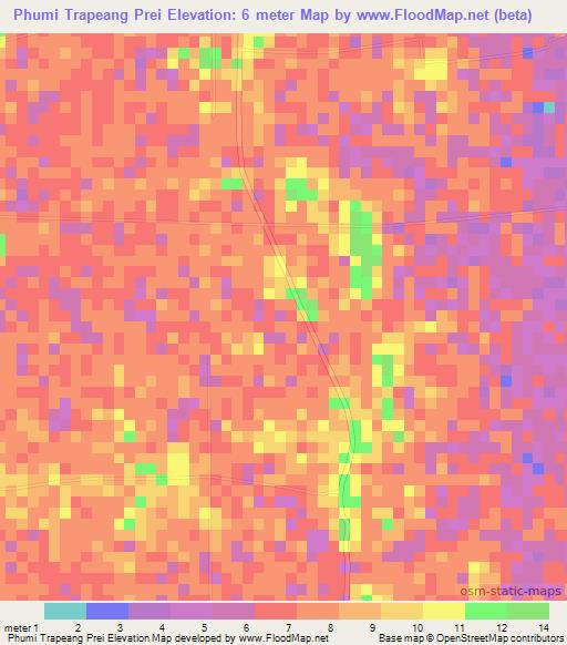 Phumi Trapeang Prei,Cambodia Elevation Map