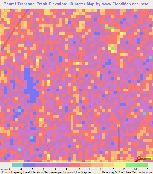 Phumi Trapeang Preah,Cambodia Elevation Map