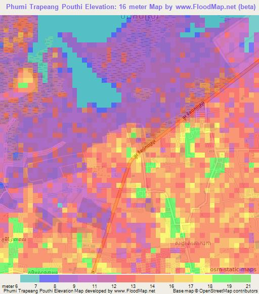 Phumi Trapeang Pouthi,Cambodia Elevation Map