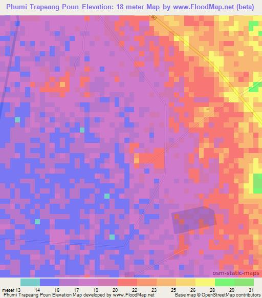 Phumi Trapeang Poun,Cambodia Elevation Map