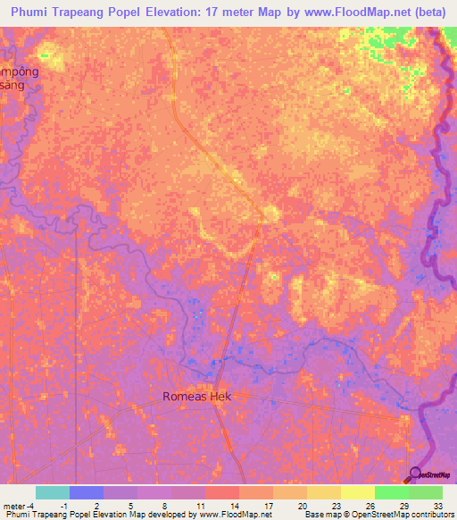 Phumi Trapeang Popel,Cambodia Elevation Map