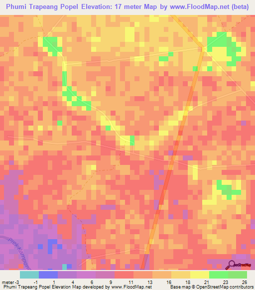 Phumi Trapeang Popel,Cambodia Elevation Map