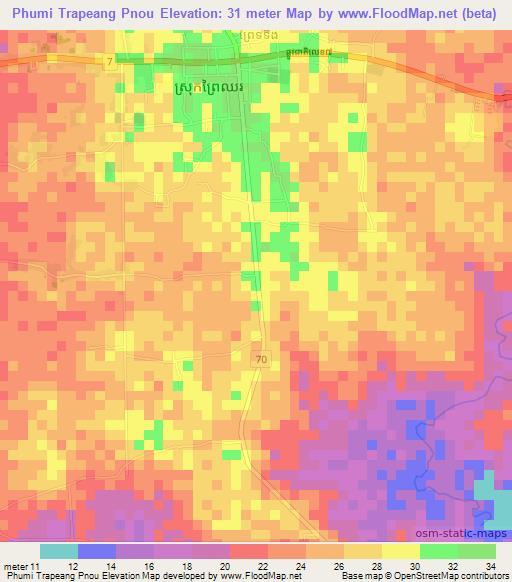 Phumi Trapeang Pnou,Cambodia Elevation Map