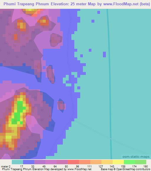 Phumi Trapeang Phnum,Cambodia Elevation Map