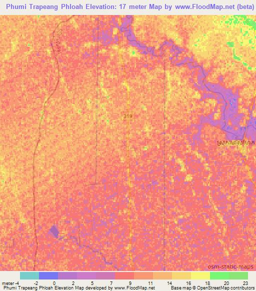 Phumi Trapeang Phloah,Cambodia Elevation Map