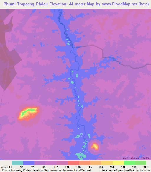 Phumi Trapeang Phdau,Cambodia Elevation Map