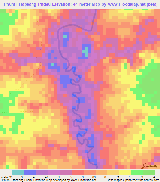 Phumi Trapeang Phdau,Cambodia Elevation Map