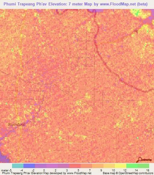 Phumi Trapeang Ph'av,Cambodia Elevation Map