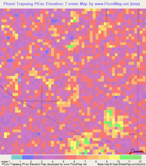 Phumi Trapeang Ph'av,Cambodia Elevation Map