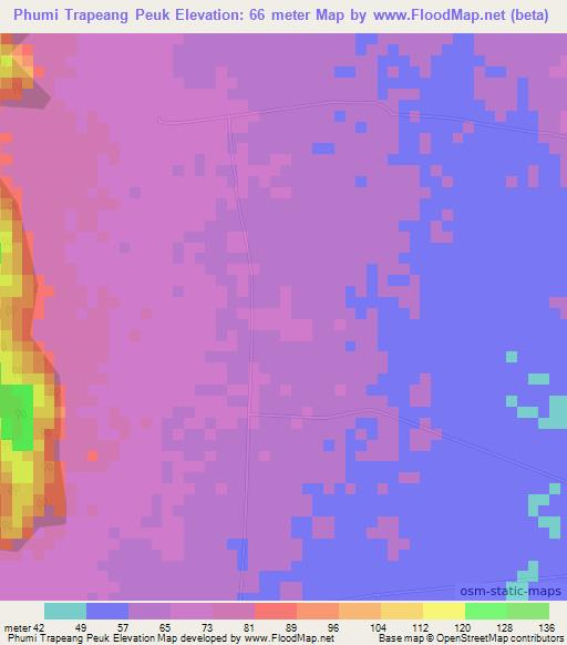 Phumi Trapeang Peuk,Cambodia Elevation Map