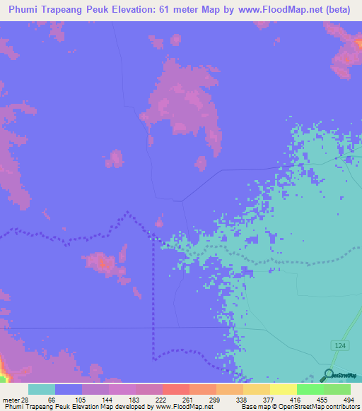Phumi Trapeang Peuk,Cambodia Elevation Map
