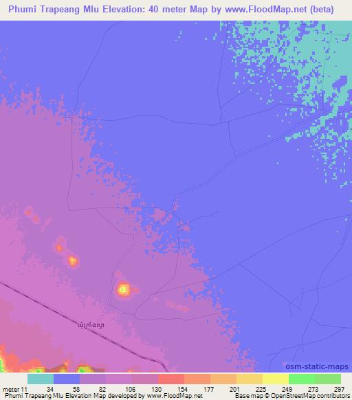 Phumi Trapeang Mlu,Cambodia Elevation Map