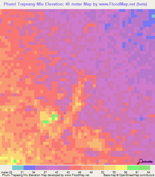 Phumi Trapeang Mlu,Cambodia Elevation Map