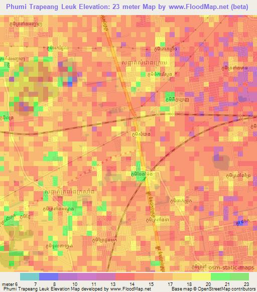 Phumi Trapeang Leuk,Cambodia Elevation Map