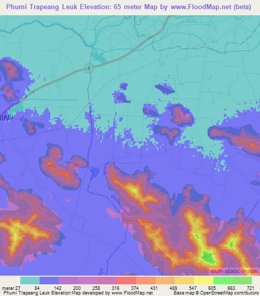 Phumi Trapeang Leuk,Cambodia Elevation Map
