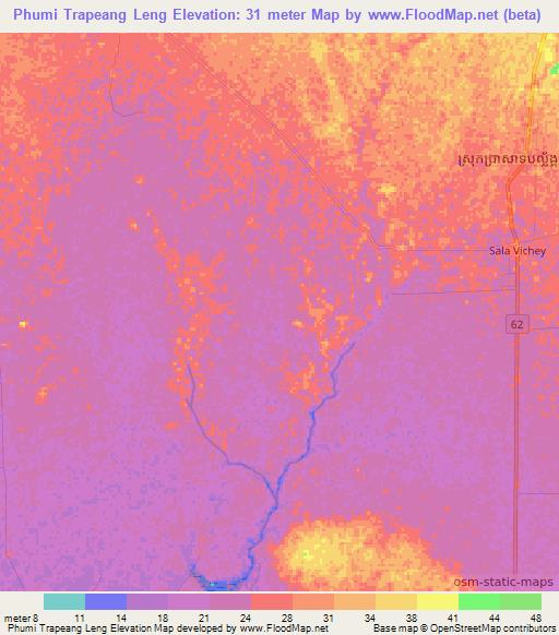 Phumi Trapeang Leng,Cambodia Elevation Map