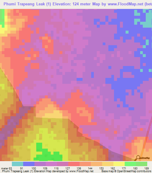 Phumi Trapeang Leak (1),Cambodia Elevation Map