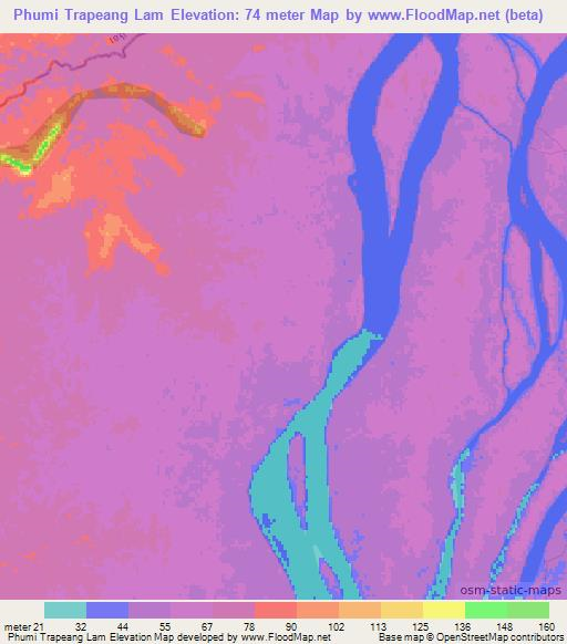 Phumi Trapeang Lam,Cambodia Elevation Map