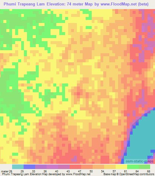 Phumi Trapeang Lam,Cambodia Elevation Map
