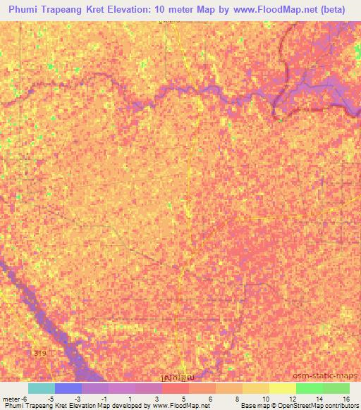 Phumi Trapeang Kret,Cambodia Elevation Map