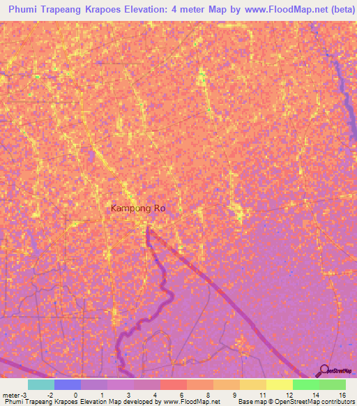 Phumi Trapeang Krapoes,Cambodia Elevation Map