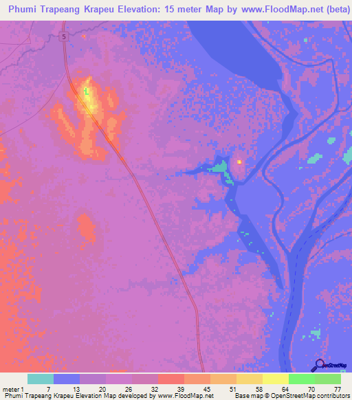 Phumi Trapeang Krapeu,Cambodia Elevation Map