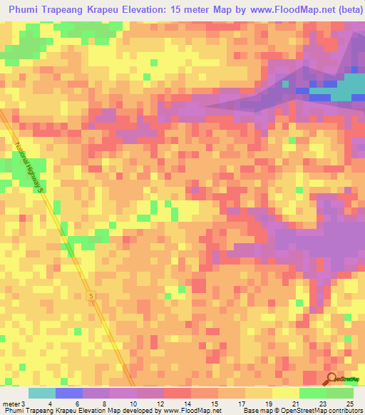 Phumi Trapeang Krapeu,Cambodia Elevation Map
