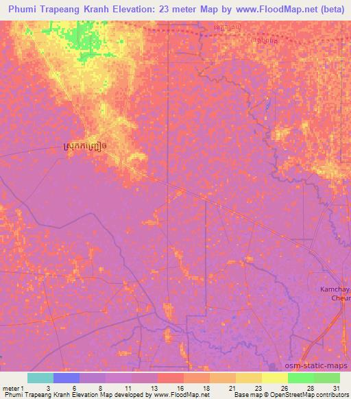 Phumi Trapeang Kranh,Cambodia Elevation Map