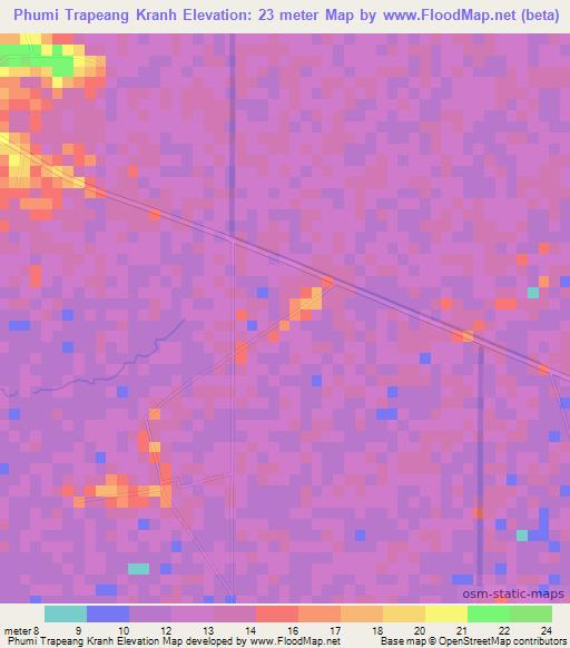 Phumi Trapeang Kranh,Cambodia Elevation Map