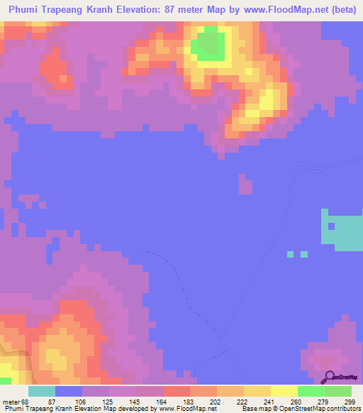 Phumi Trapeang Kranh,Cambodia Elevation Map