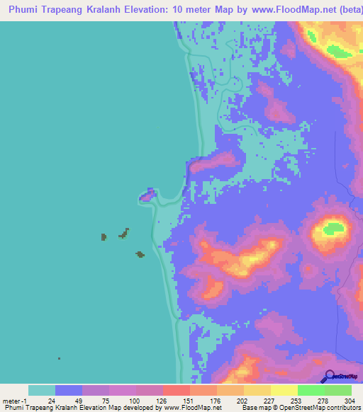 Phumi Trapeang Kralanh,Cambodia Elevation Map