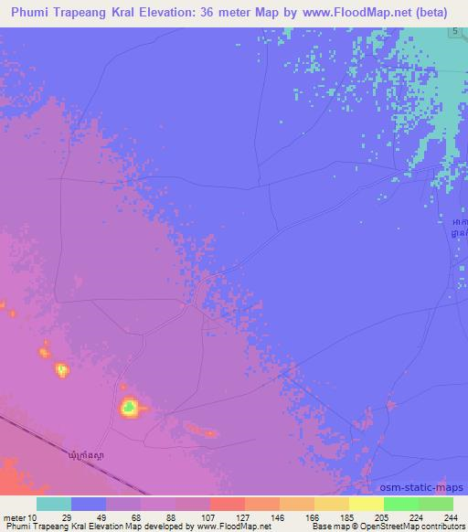 Phumi Trapeang Kral,Cambodia Elevation Map