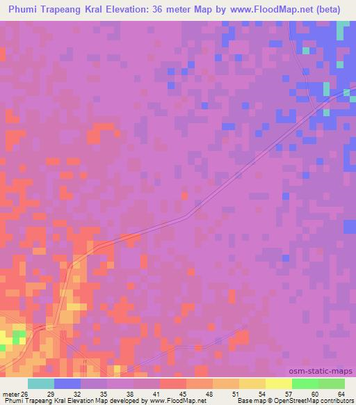 Phumi Trapeang Kral,Cambodia Elevation Map