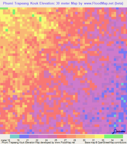 Phumi Trapeang Kouk,Cambodia Elevation Map