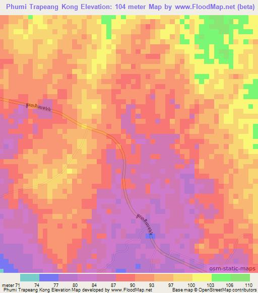 Phumi Trapeang Kong,Cambodia Elevation Map