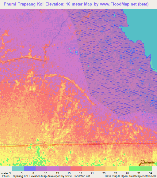 Phumi Trapeang Kol,Cambodia Elevation Map