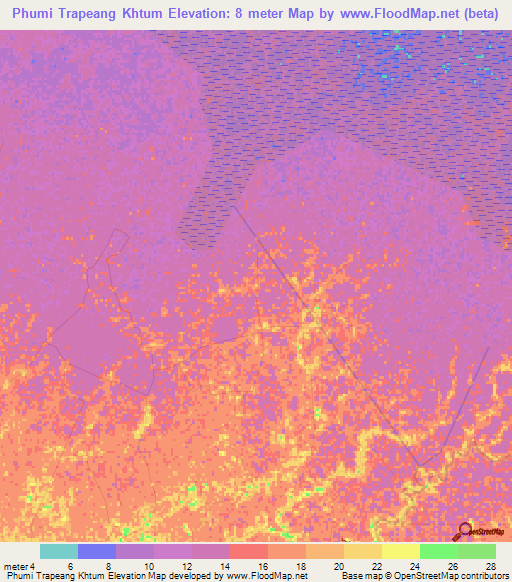 Phumi Trapeang Khtum,Cambodia Elevation Map