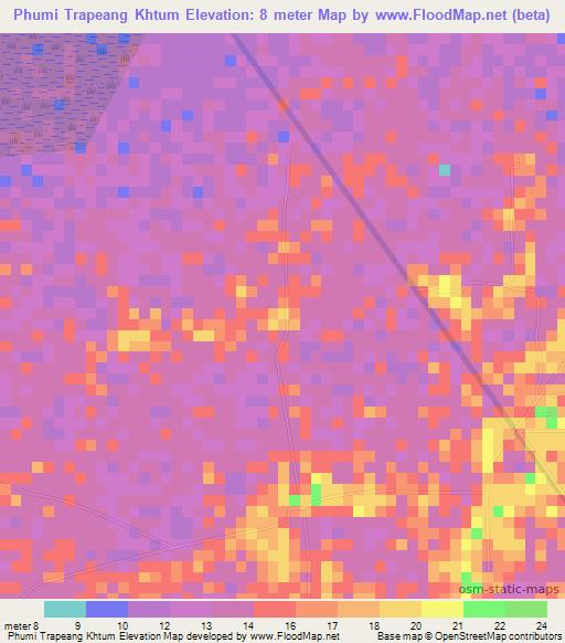 Phumi Trapeang Khtum,Cambodia Elevation Map