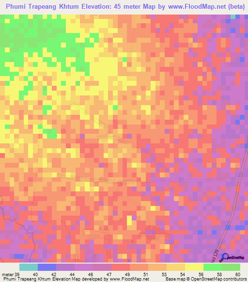 Phumi Trapeang Khtum,Cambodia Elevation Map