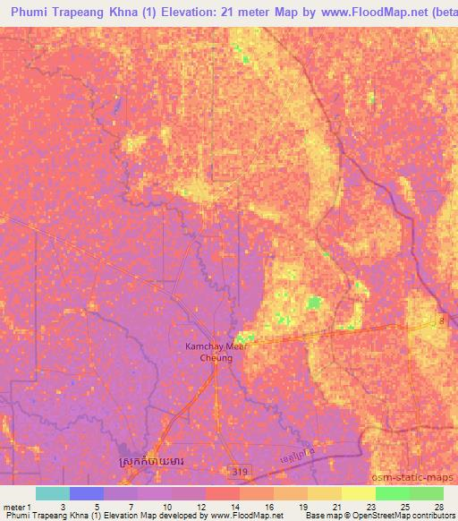Phumi Trapeang Khna (1),Cambodia Elevation Map